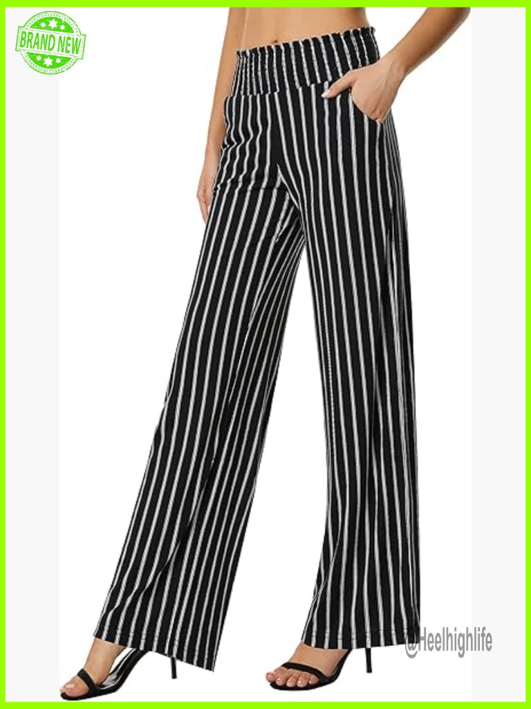 Boho Palazzo Pants Wide Leg High Waisted Lounge Pants With Pockets